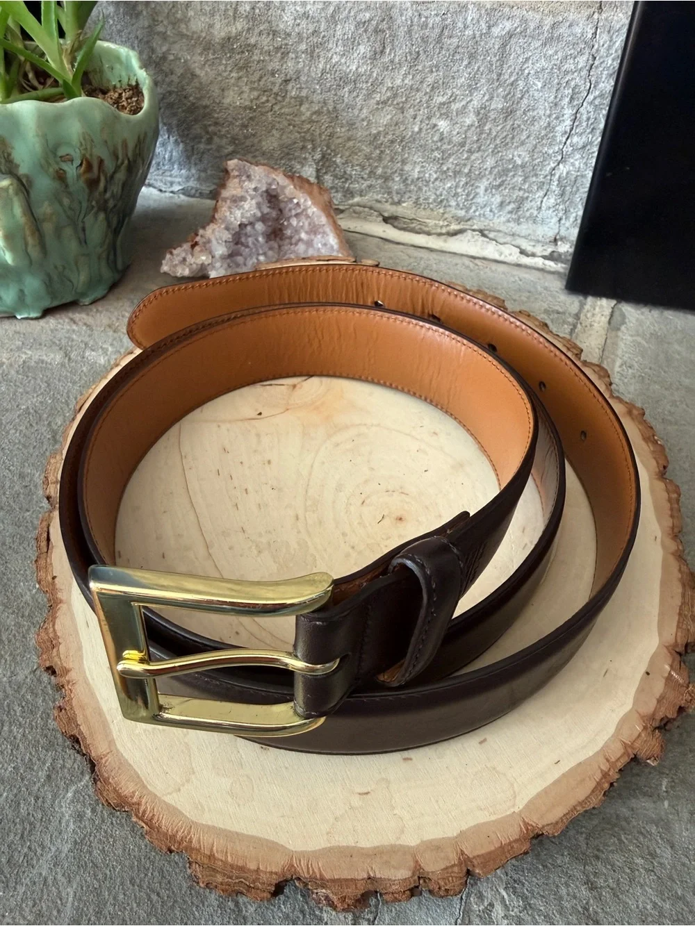 Coach Brown Leather Belt with Gold Buckle